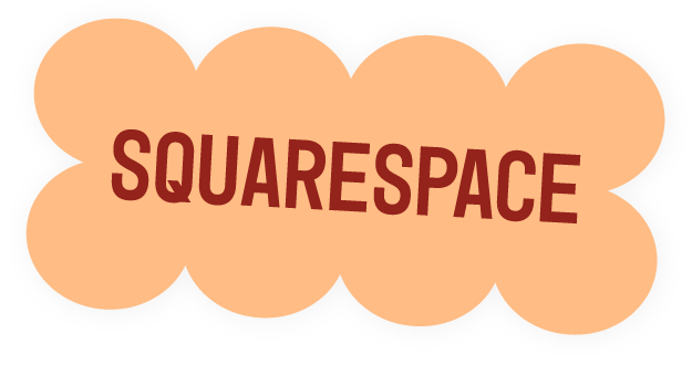 Squarespace logo with bold red text on a peach bubble background