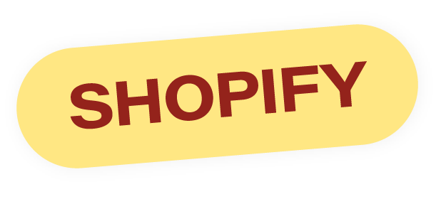 Shopify logo on a yellow oval background with a black border.