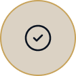 A circular icon with a checkmark inside, on a beige background.