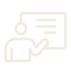 Line drawing of a person pointing at a board or screen with text, possibly giving a presentation or lecture.