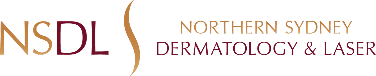 Logo of Northern Sydney Dermatology & Laser with abbreviation 'NSDL' in large font and full name in smaller font, featuring a curved line design element.