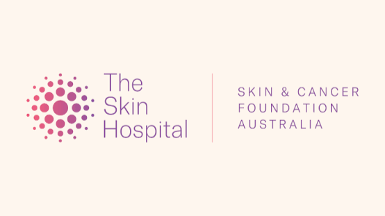 Logo of The Skin Hospital, Australia, with purple and pink dots and text