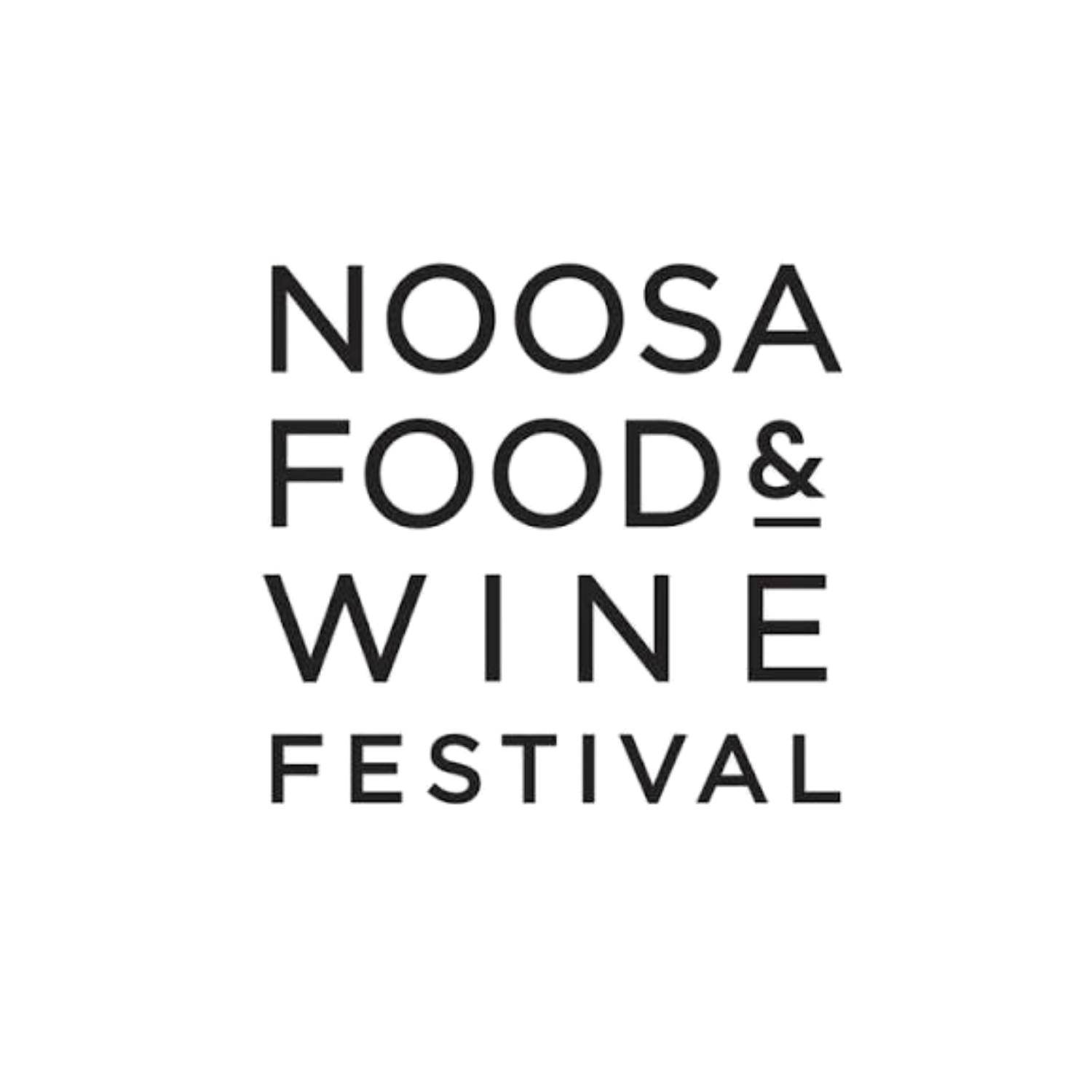 Text reading 'NOOSA FOOD & WINE FESTIVAL' on a black background.