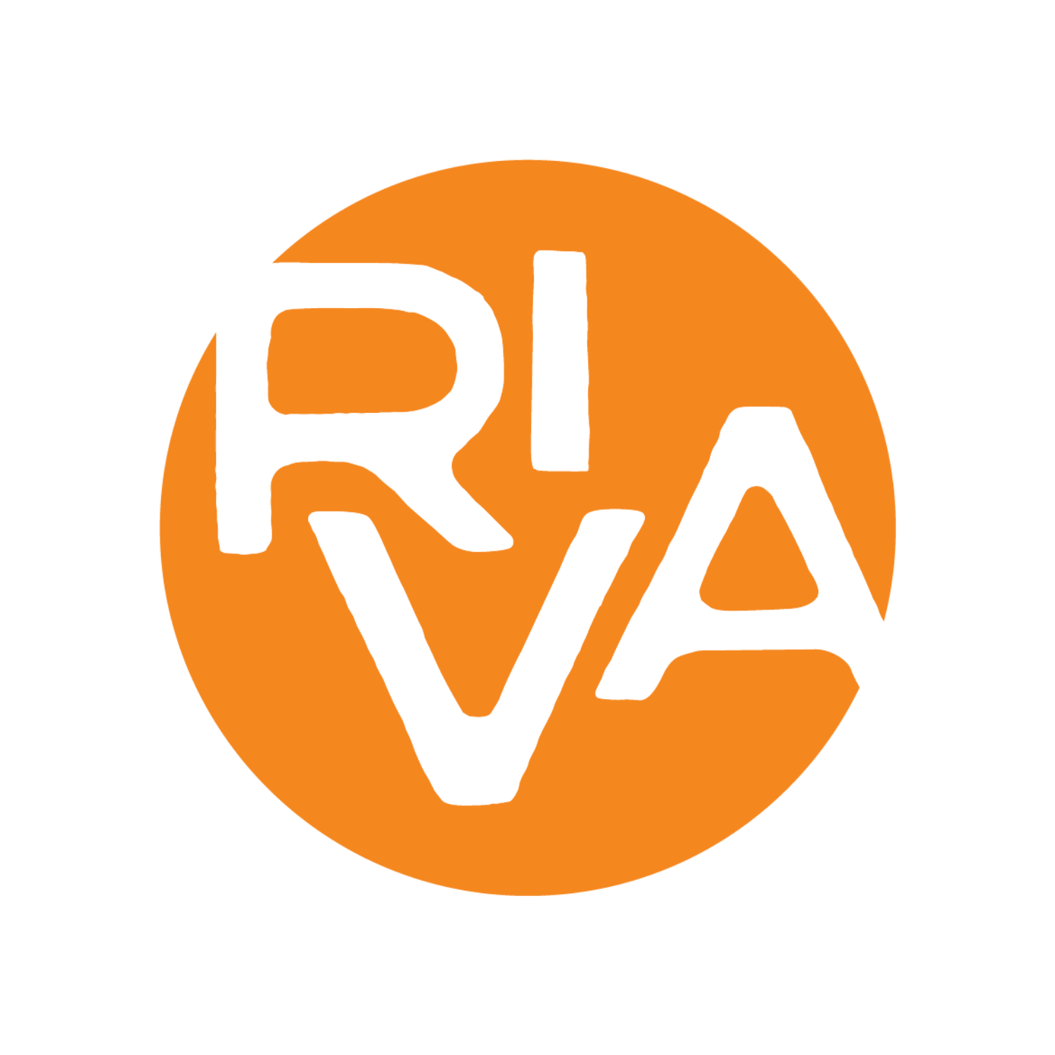 Orange circle with white lettered text spelling out RUN VAA in a stylized, irregular font.
