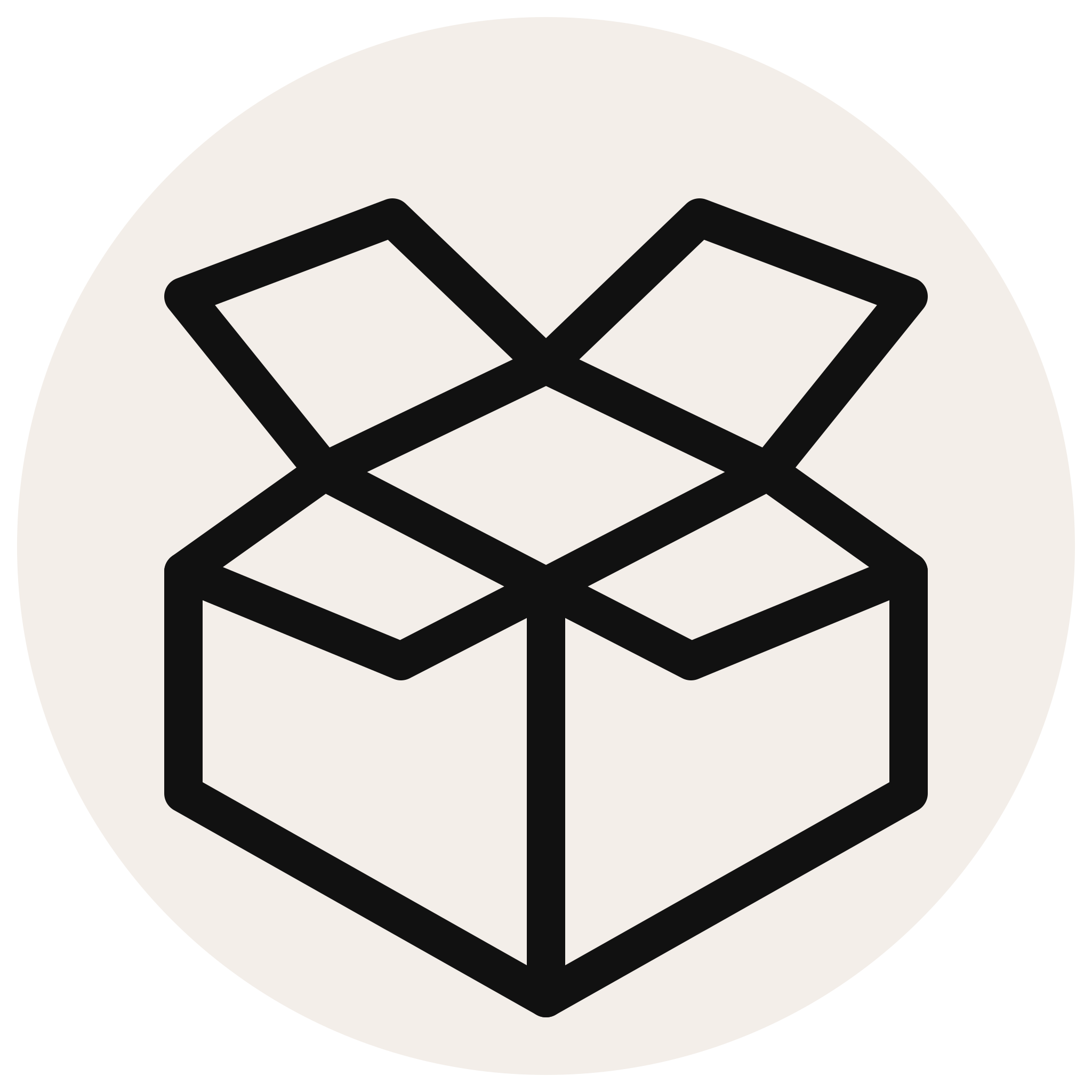 Black and white icon of a 3D cube with three visible faces, with a circle background.