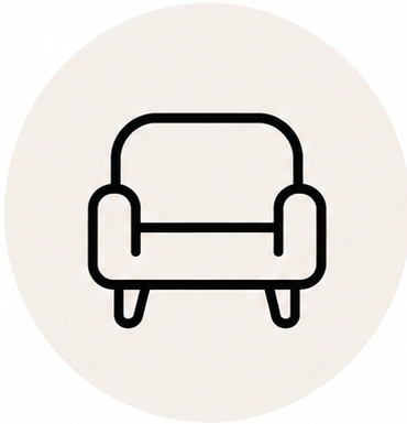 Icon of a simple armchair with rounded arms and wooden legs.