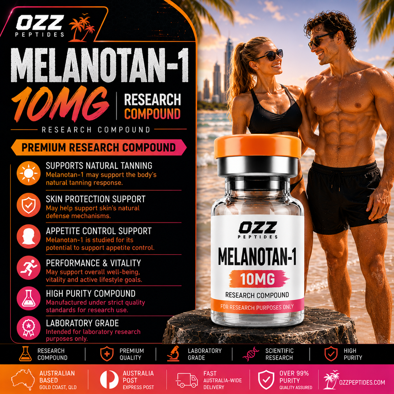 Melanotan-1 10 mg – Melanocortin Signalling | Pigmentation Research | Premium Research Compound