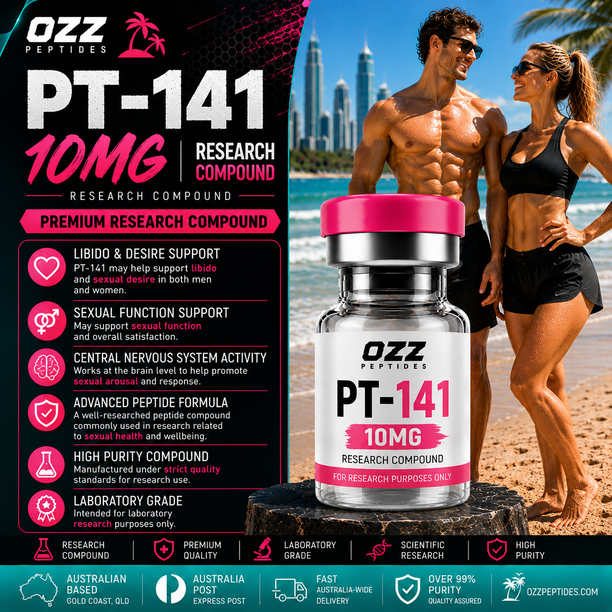 PT-141 10 mg – Melanocortin Signalling | Sexual-Arousal Pathway Research | Premium Research Compound