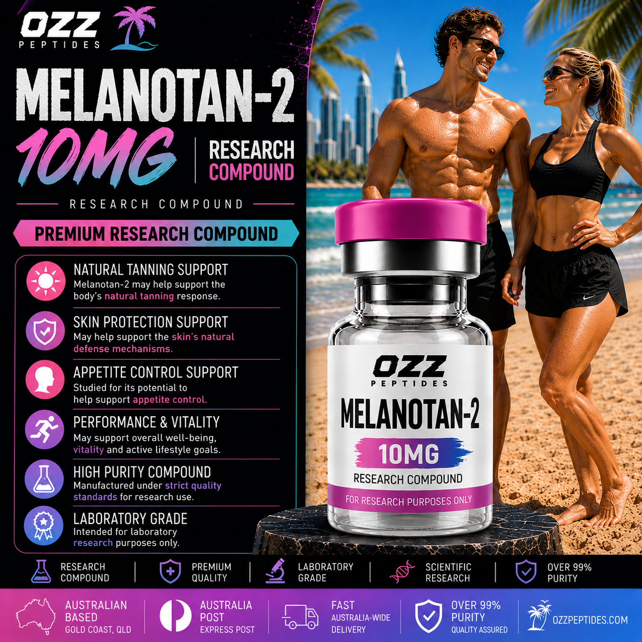 Melanotan-2 10 mg – Melanocortin Signalling | Pigmentation Research | Premium Research Compound