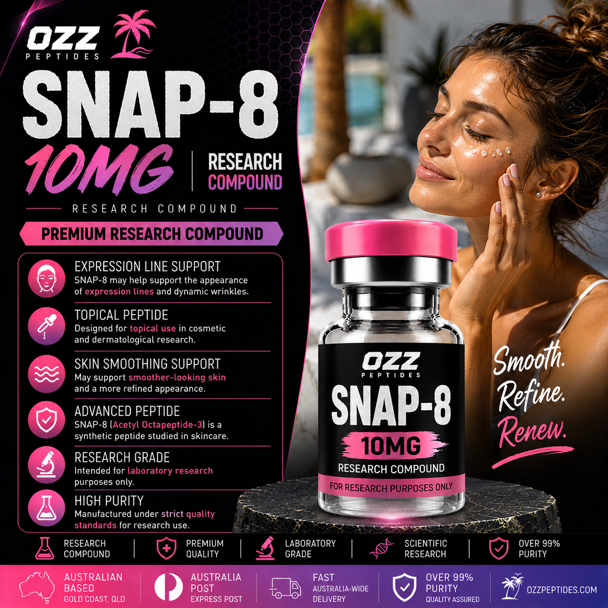 SNAP-8 10 mg – Cosmetic-Peptide Research | SNARE-Complex and Skin-Surface Research | Premium Research Compound