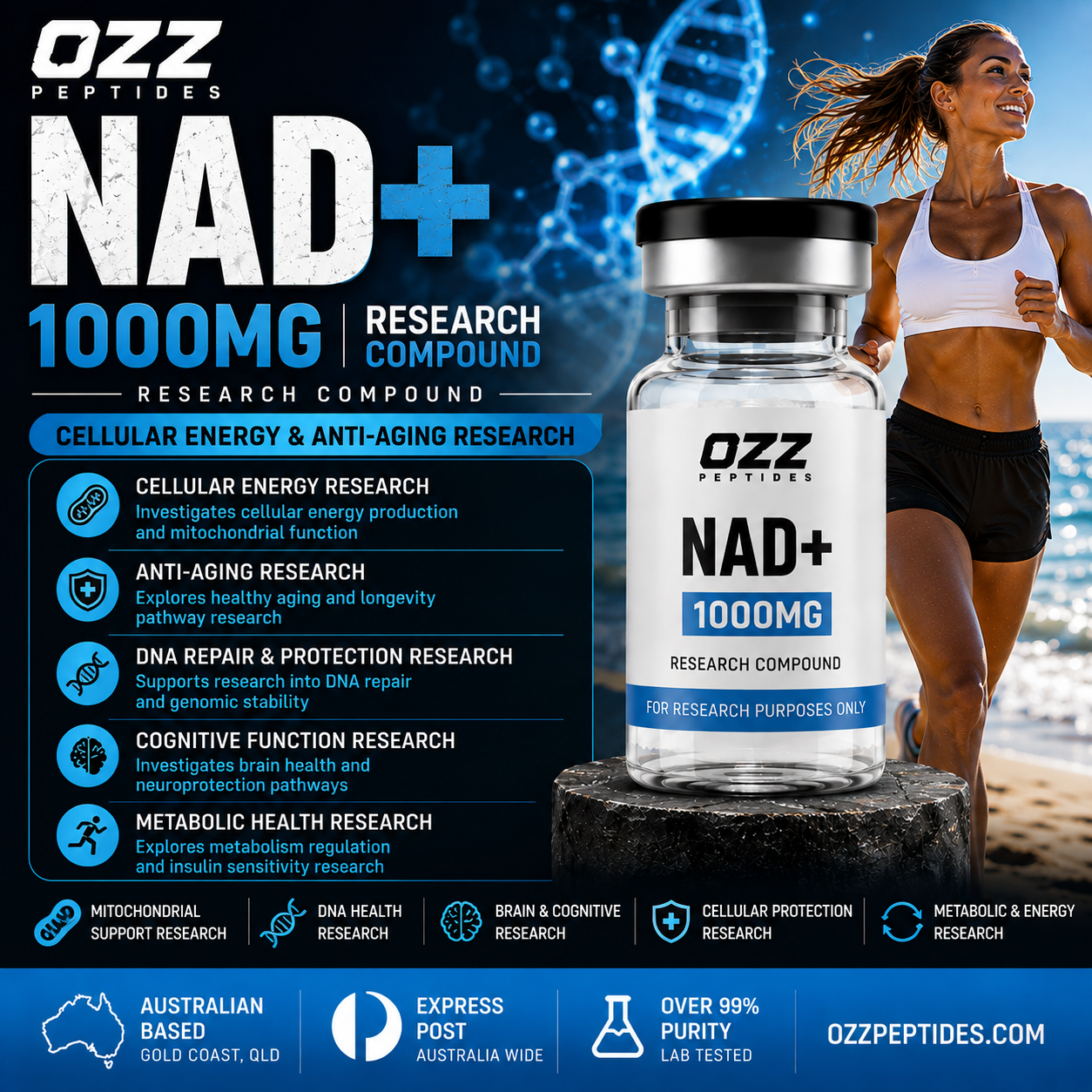 NAD+ 1000 mg – Cellular Energy | Mitochondrial Research | Premium Research Compound