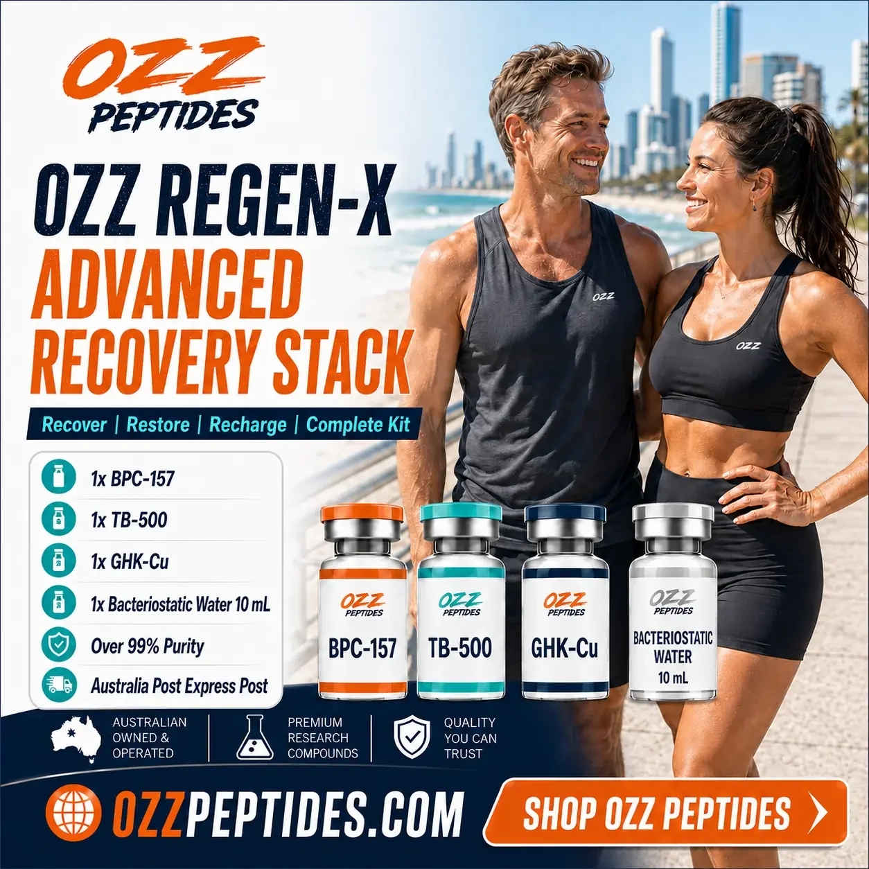 OZZ REGEN-X Advanced Recovery Stack BPC‑157 + TB‑500 + GHK‑Cu + Sterile Bacteriostatic Water