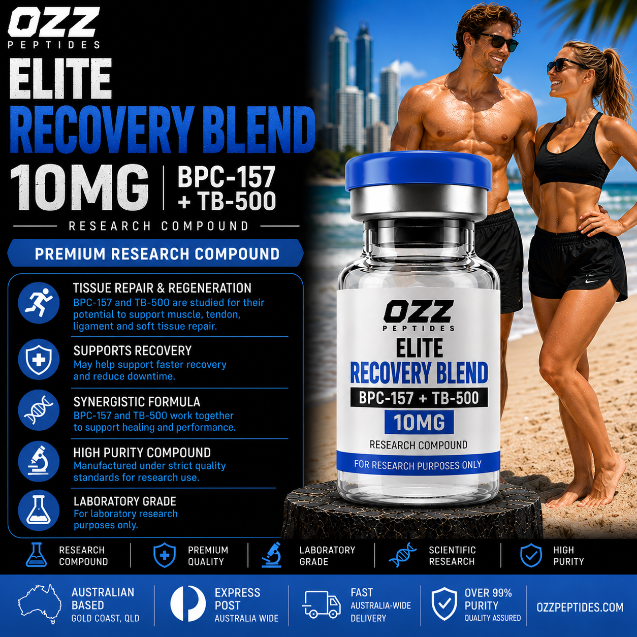 Elite Recovery Blend 10 mg – BPC-157 + TB-500 | Tissue and Cellular Repair Research