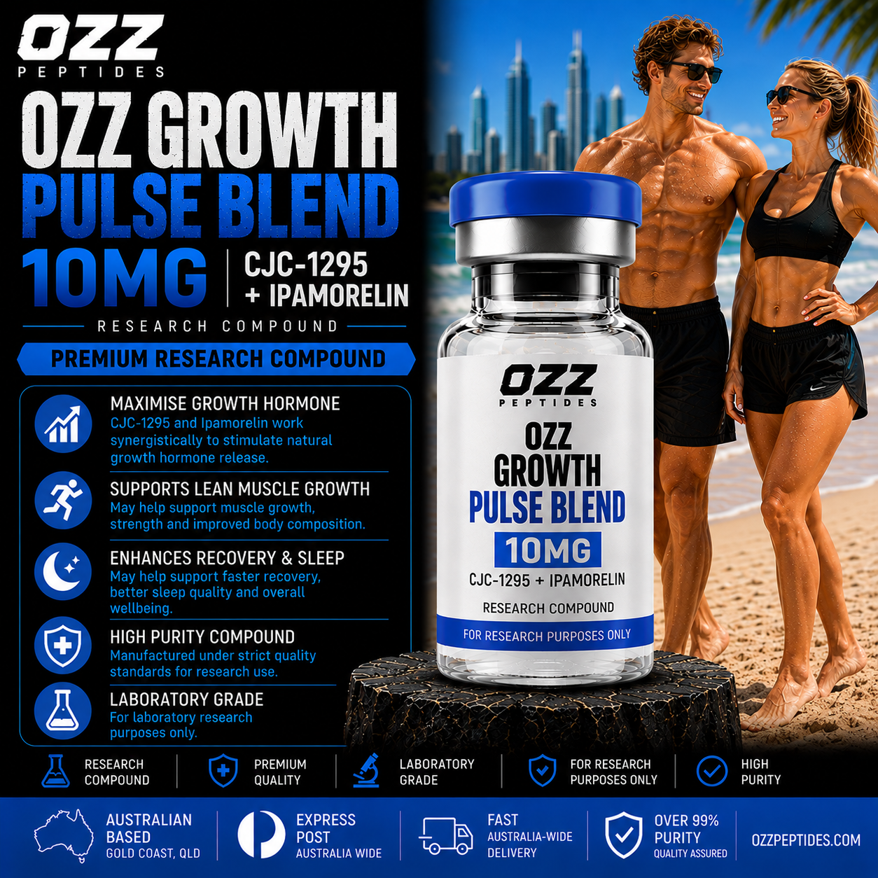 OZZ Growth Pulse Blend 10 mg – CJC-1295 + Ipamorelin | Dual-Pathway Endocrine Research