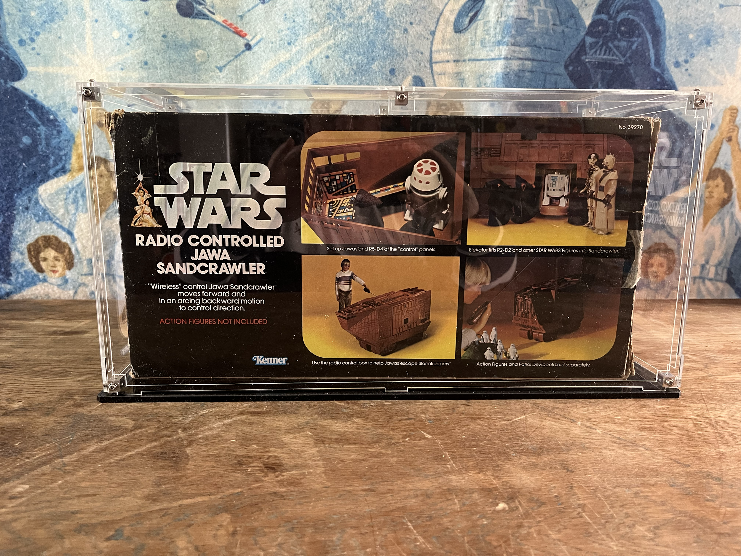 The rear box artwork on Vintage Star Wars kenner radio controlled Jawa sandcrawler.