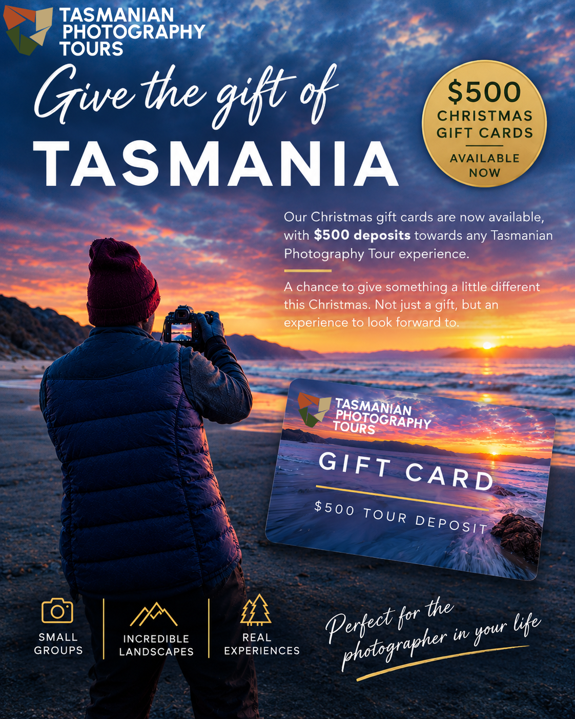 Tasmanian Photography Tours A$500 gift card: give the photographer in your life the gift of Tasmania