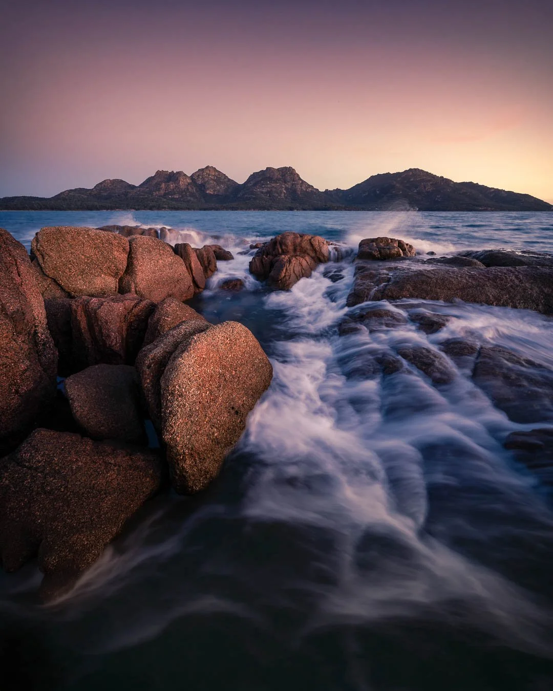 Sunset on the Hazards Range in Freycinet National Park Tasmania