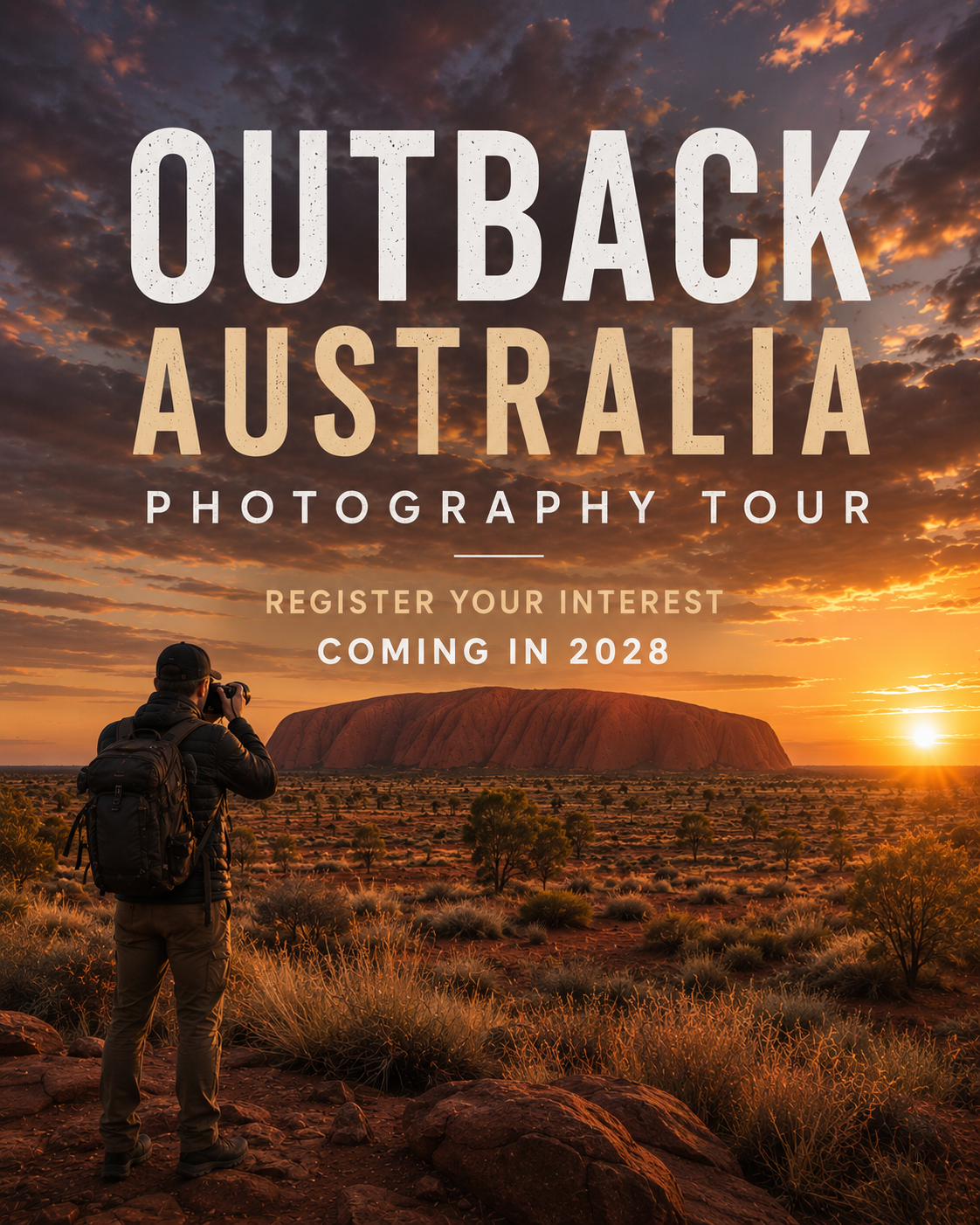 Photographer in the Australian outback photographing Uluru
