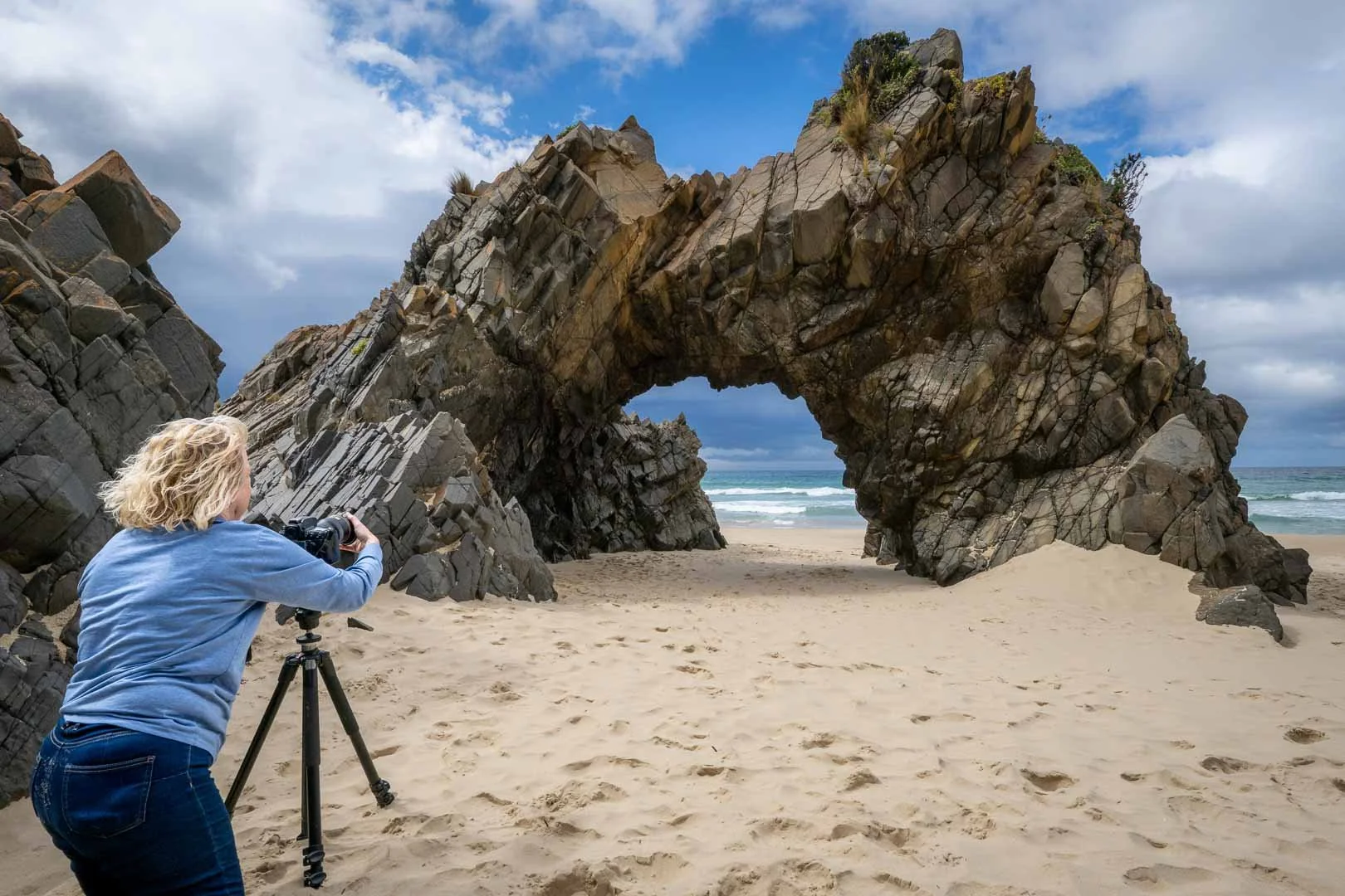 Guest photographing Mars Bluff on Bruny Island, Tasmania
