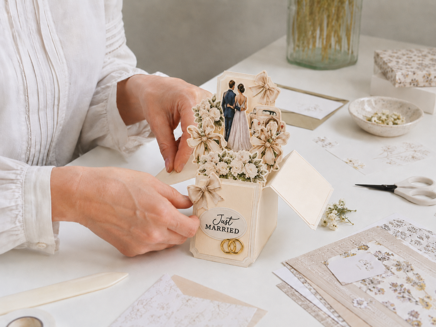 crafting a pop-up wedding card