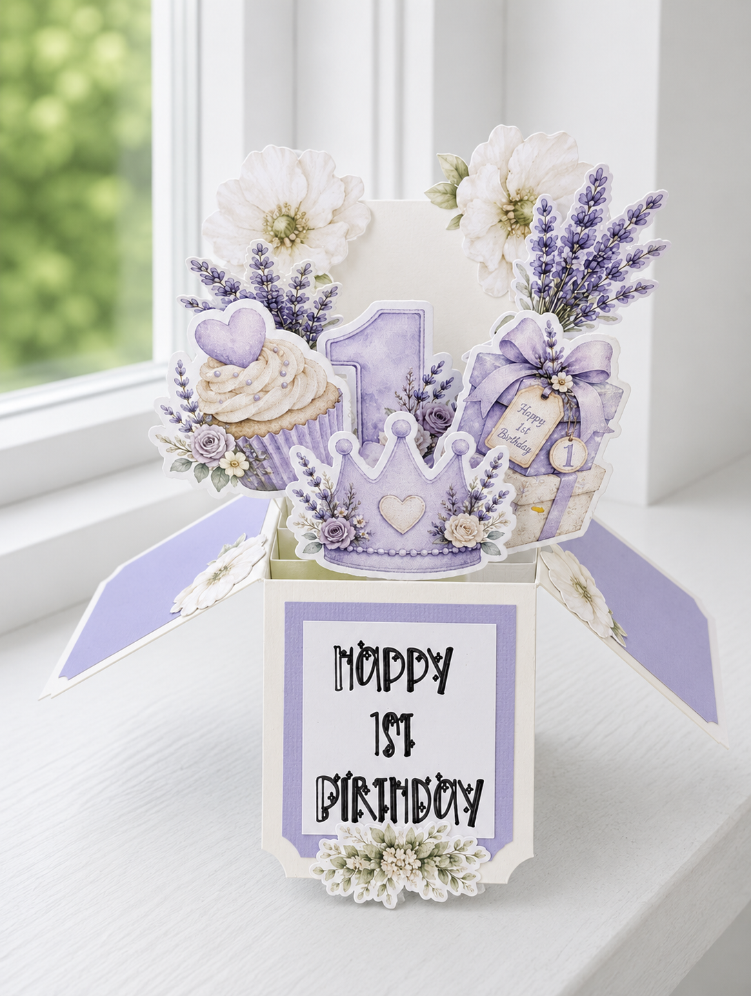 Princess Lavender 1st Birthday Pop-Up Card