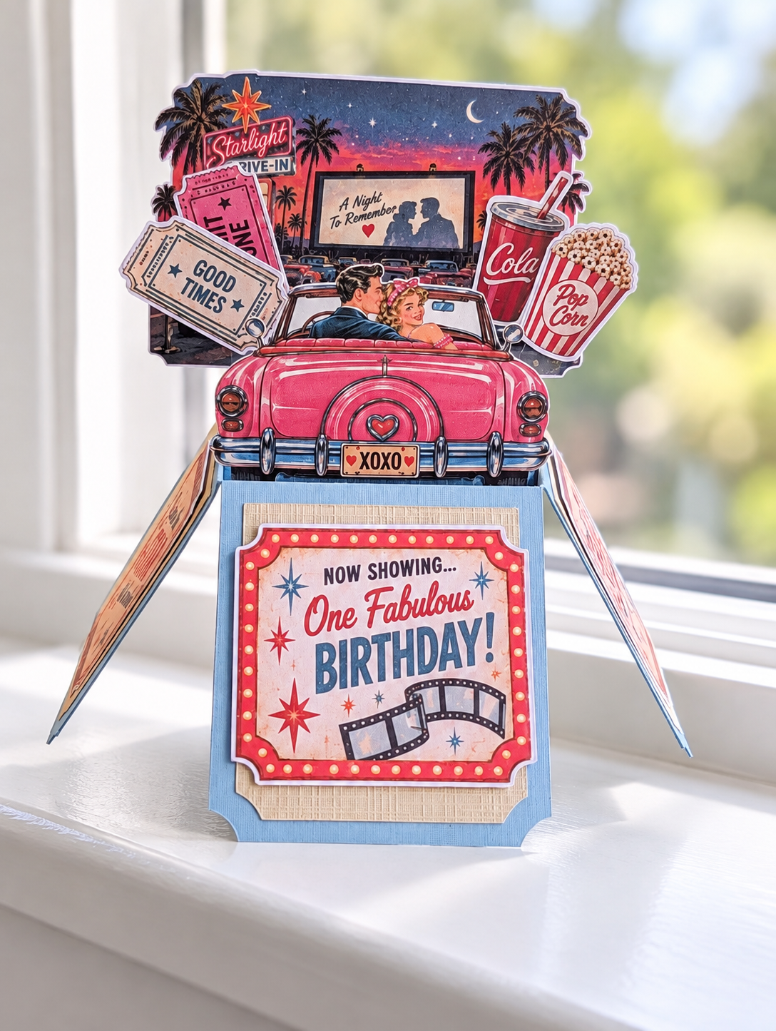 1950s Retro Drive-In Pop-Up Birthday Box Card