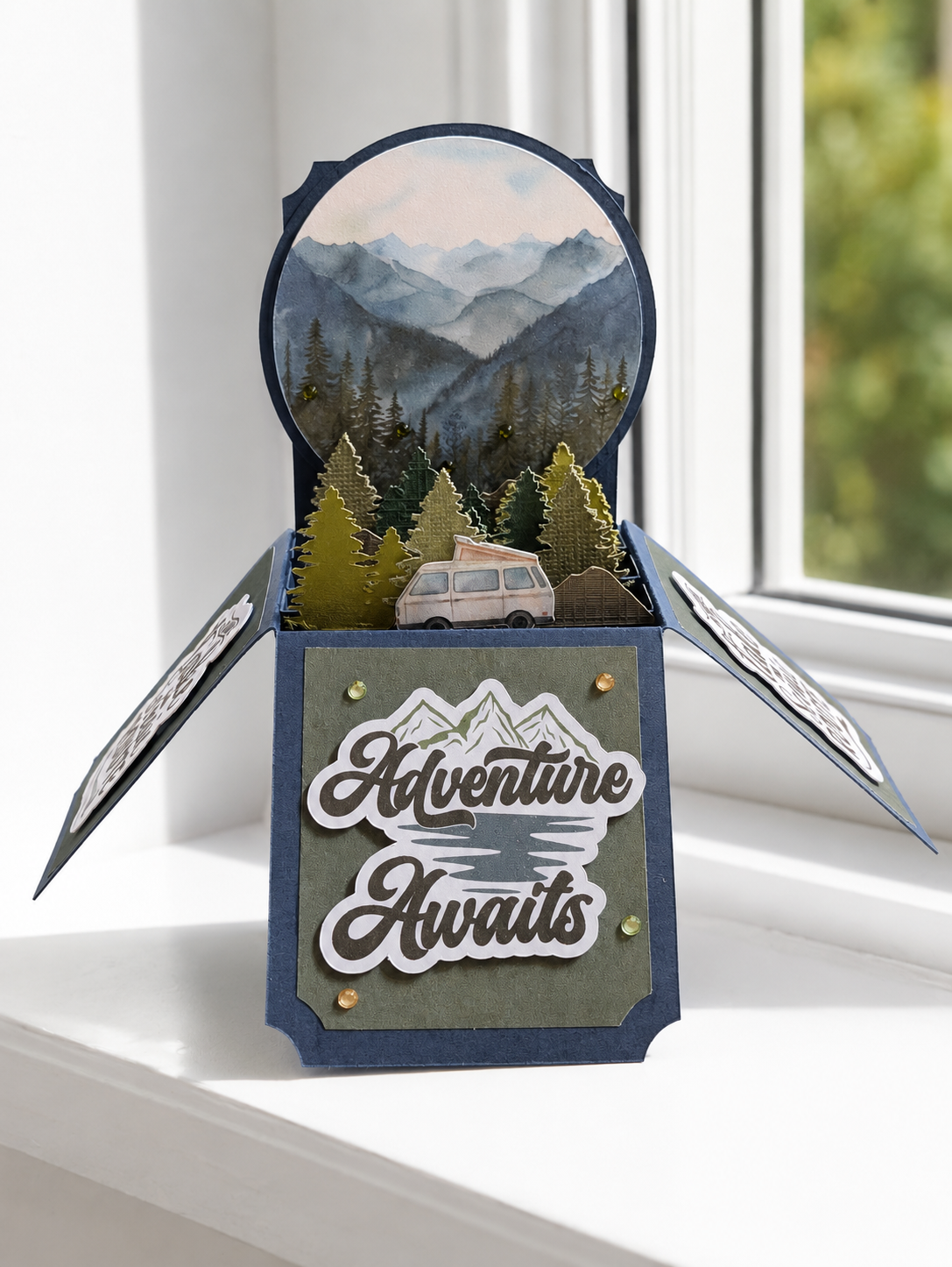3D Mountain Camper Adventure Greeting Card