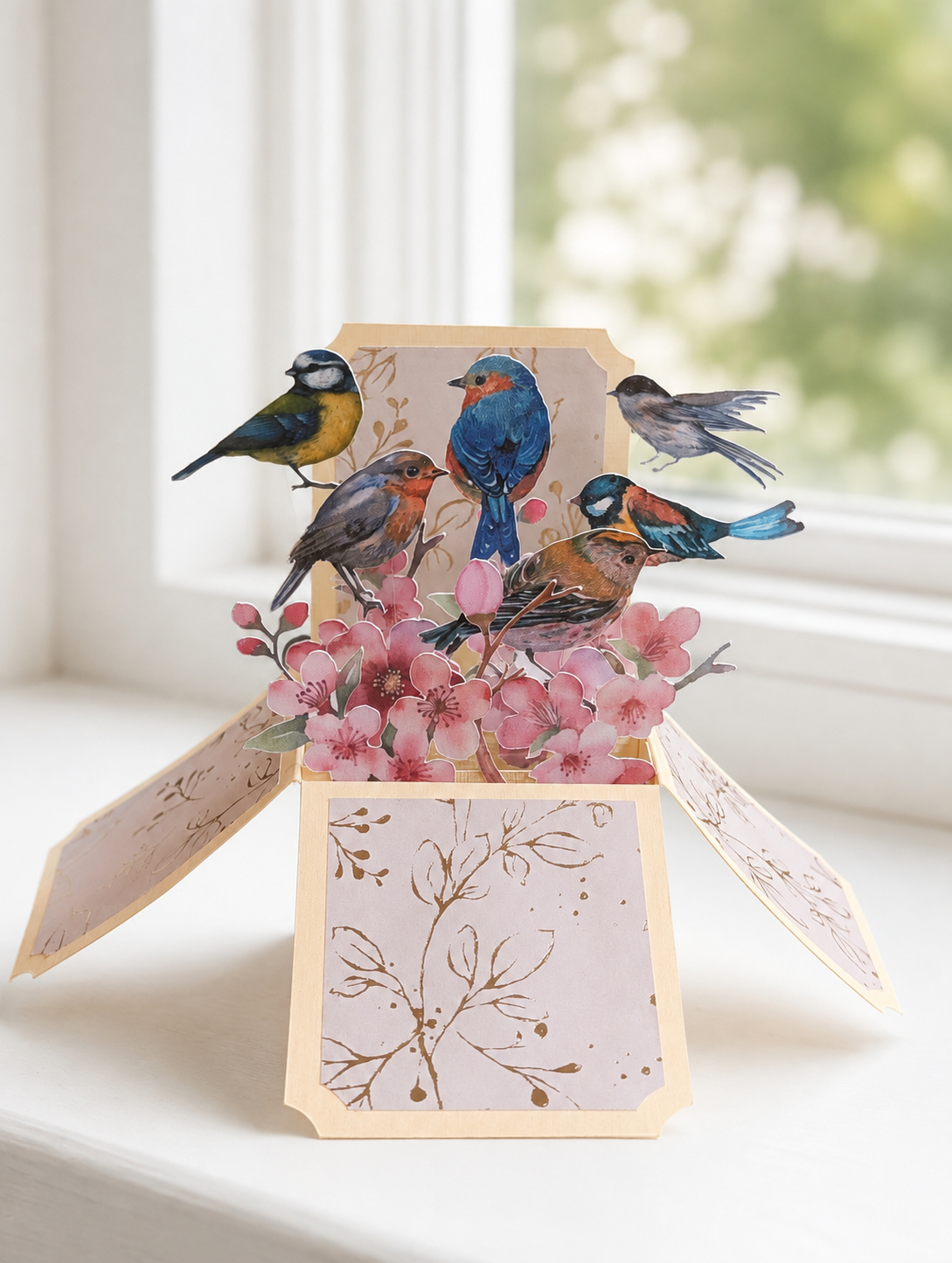 Handmade 3D Pop-Up Garden Bird Greeting Card