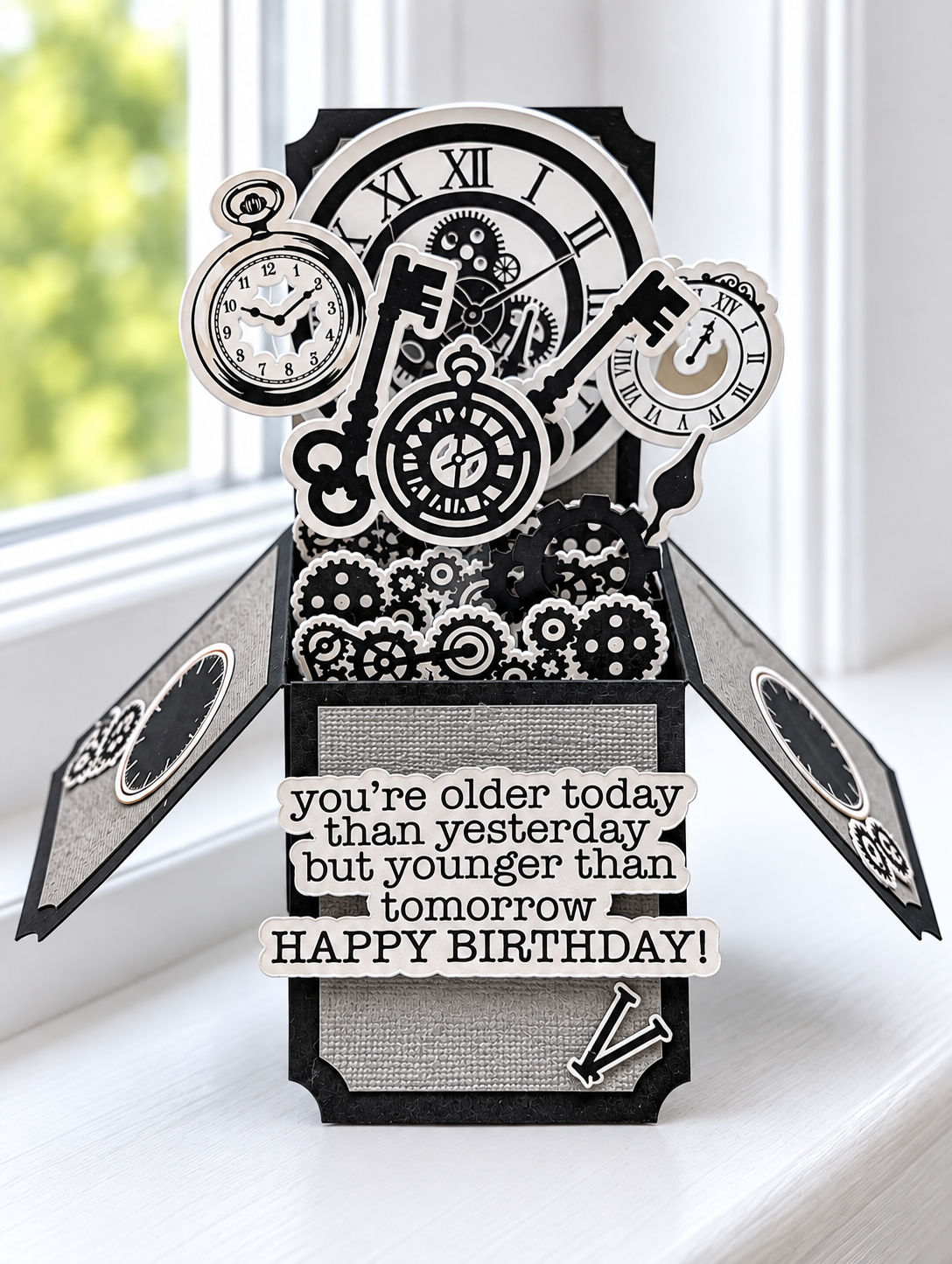 Handmade 3D Clock & Gears Steampunk Pop-Up Birthday Card