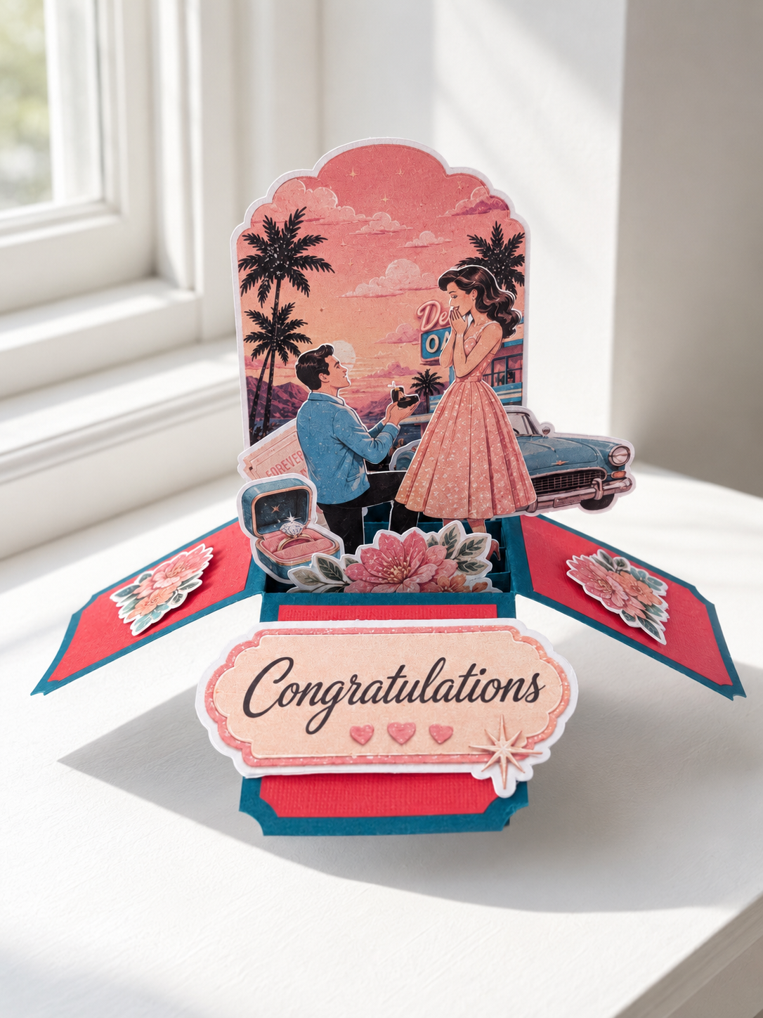 3D Retro Engagement Pop-Up Card