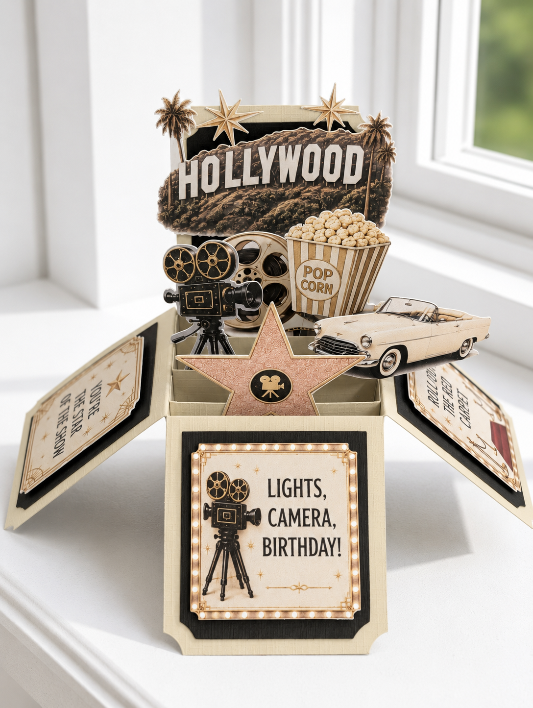 3D Handmade Hollywood Glamour Pop-Up Box Birthday Card