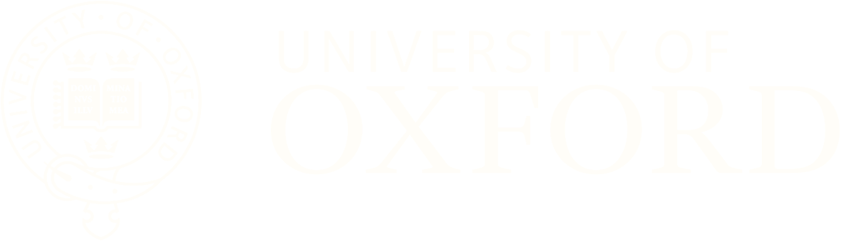 The University of Oxford logo featuring a shield with a crown and open book, alongside the text 'University of Oxford' in white on a black background.