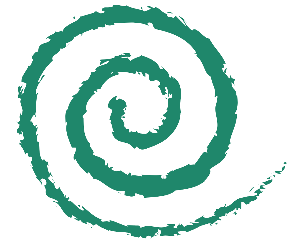 A hand-drawn spiral pattern in green on a black background.