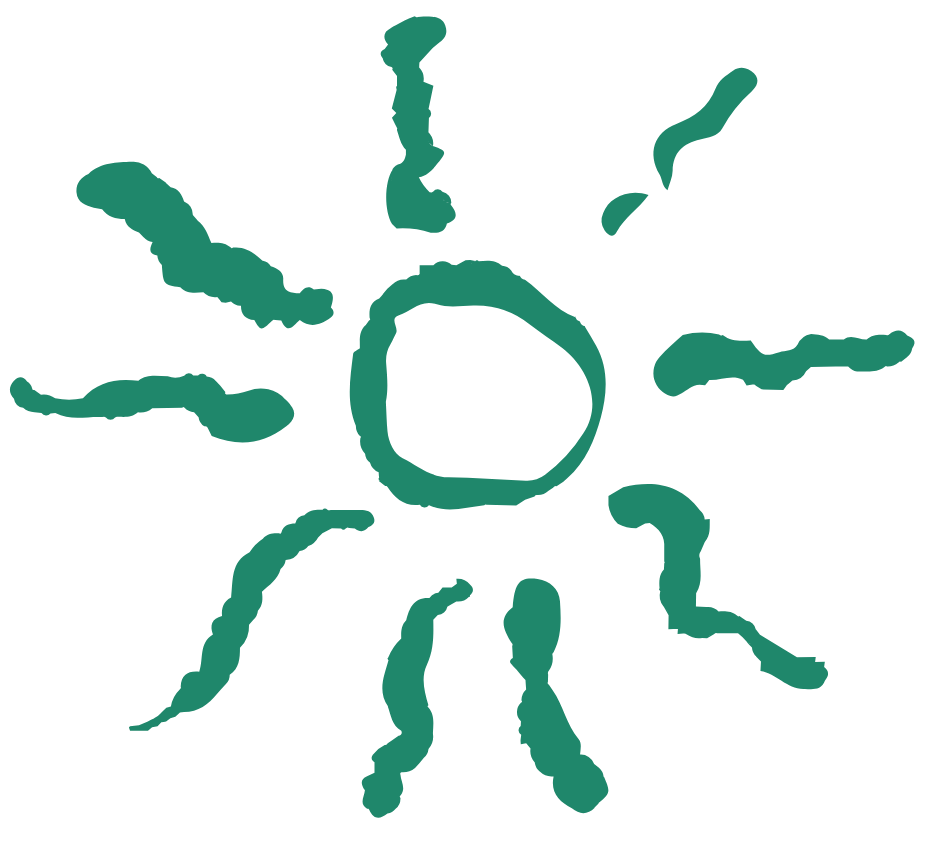 A simple line drawing of a sun with a circle in the center and several short, curved lines radiating outward to resemble sun rays.