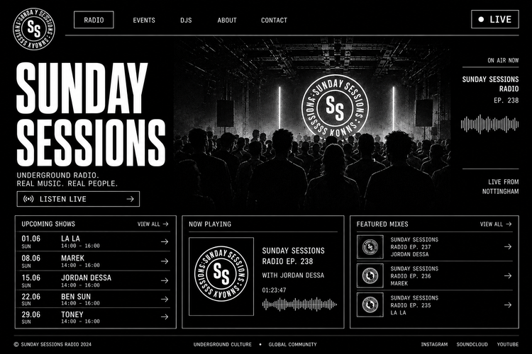 Sunday Sessions radio website concept by Slump Studio