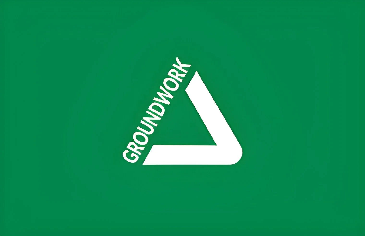 Green background with a white triangle containing the words "Groundwork" in bold white letters along the sloped side of the triangle.
