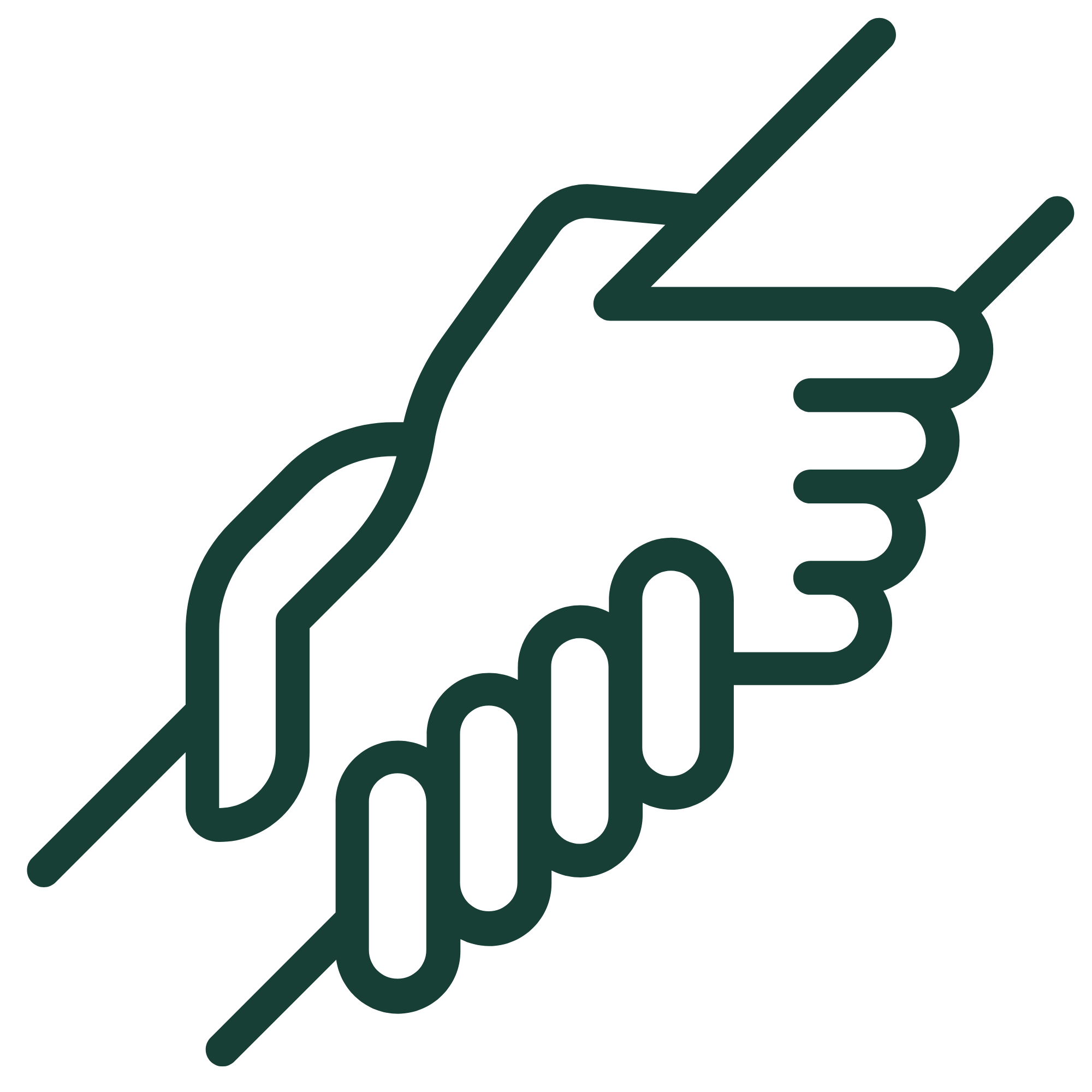 A dark green outlined hand with fingers forming a peace sign