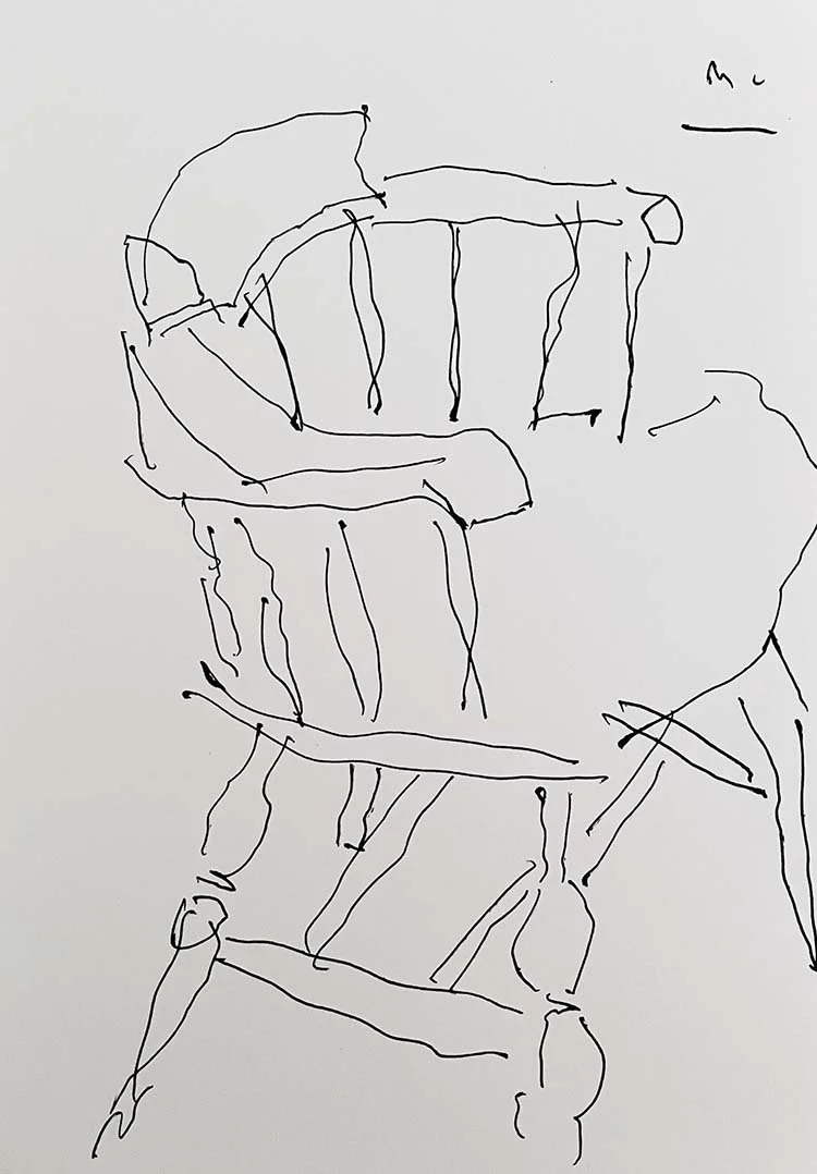 Chair, ink drawing, 20 x 17 cm, 2025