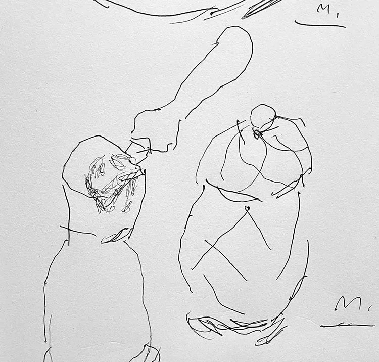 Can and vase, ink drawing, 17 x 25 cm, 2025