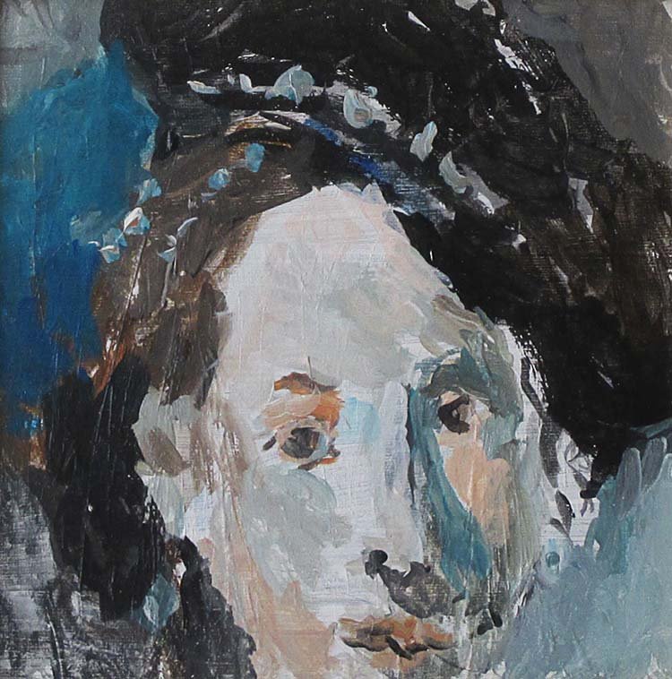 Lady with a black hat, acrylic on canvas, 30 x 30 cm, 2022