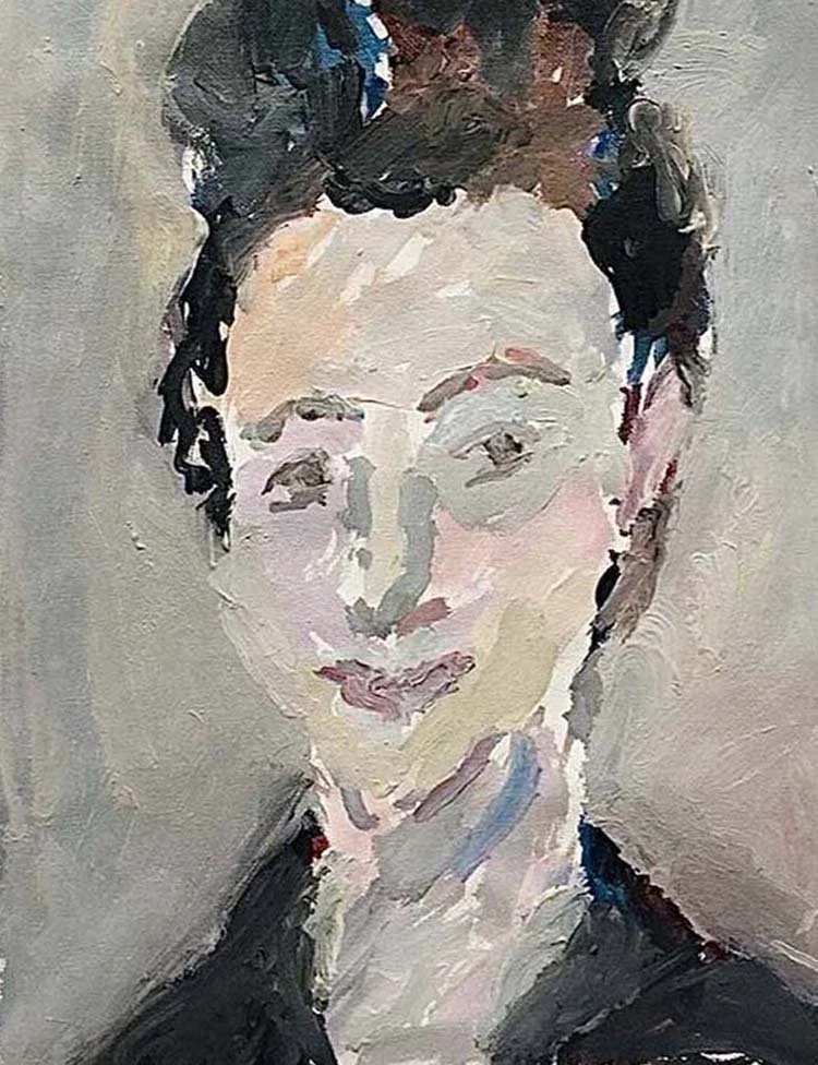 Portrait of a lady with a black blouse, acrylic on canvas, 35 x 45 cm, 2023
