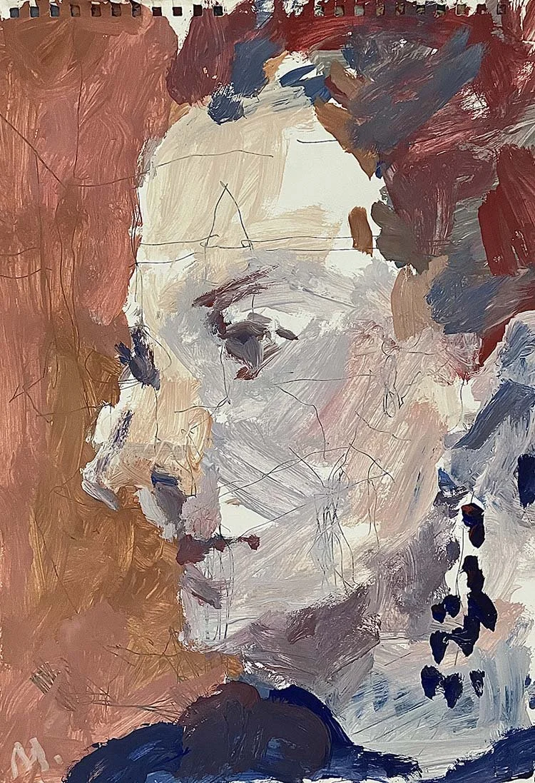 Portrait with a brown background, acrylic on paper, 30 x 40 cm, 2026
