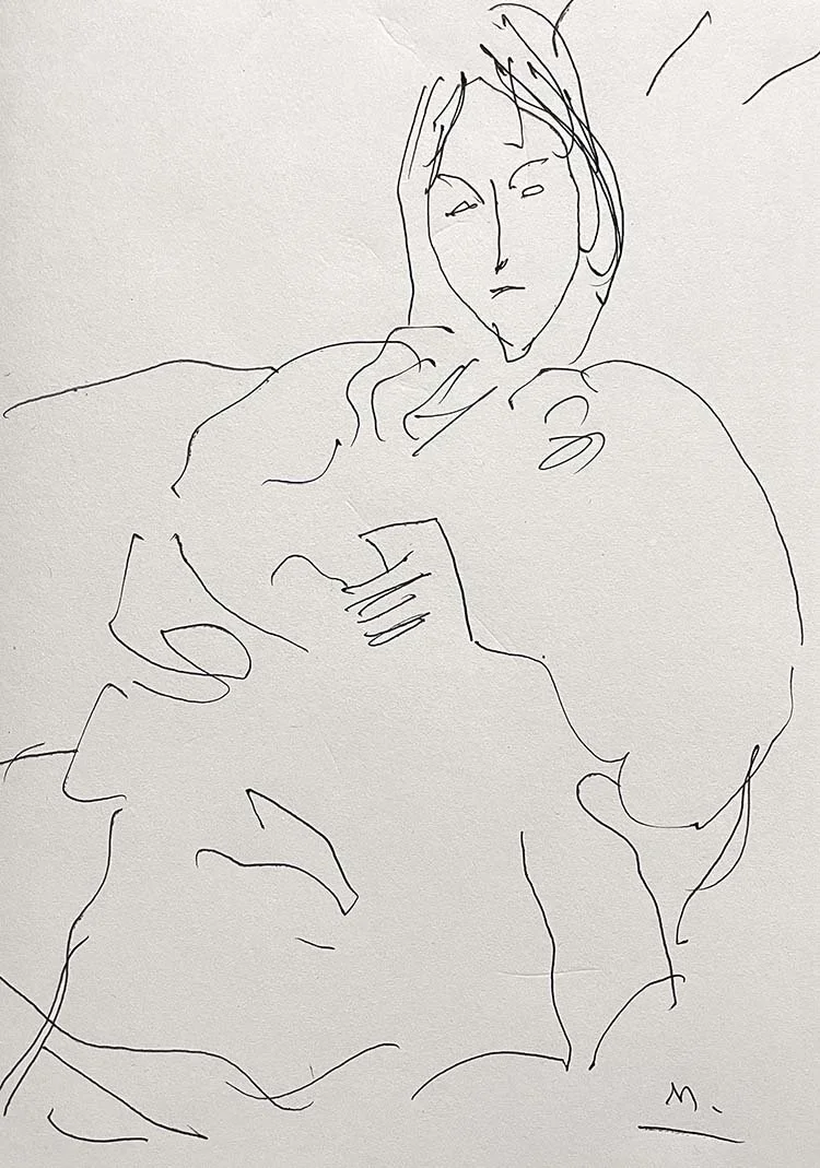 Fareeda, ink drawing, 20 x 17 cm, 2025