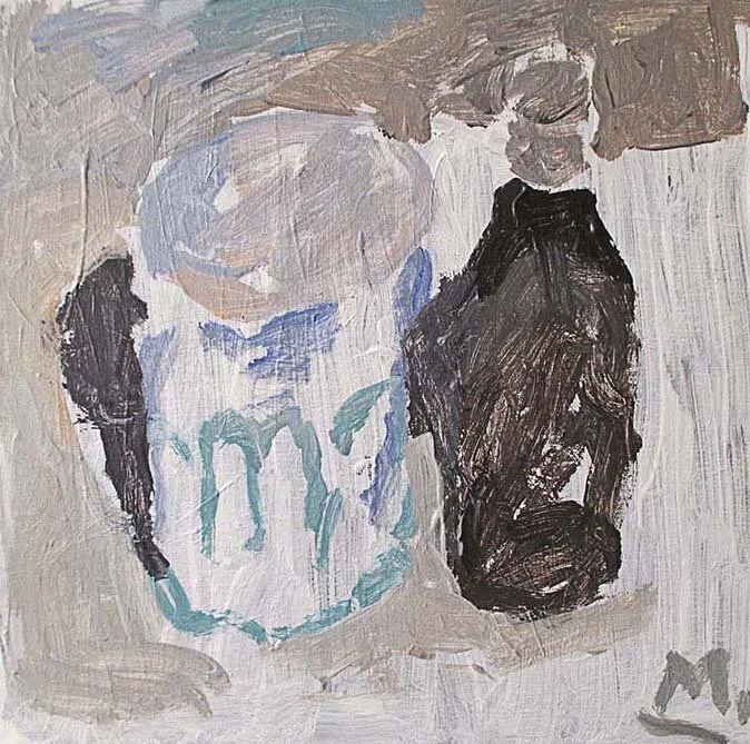Brown bottle and a glass, acrylic on canvas, 30 x 30 cm, 2019