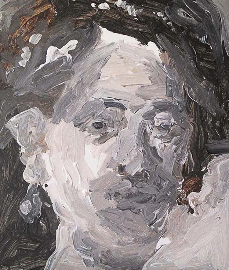Lady with a black hat, acrylic on canvas, 32 x 35 cm, 2019