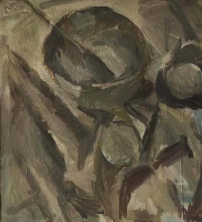 Still life with bowl, spoon and apples, oil on canvas, 95 x 100 cm, 1987