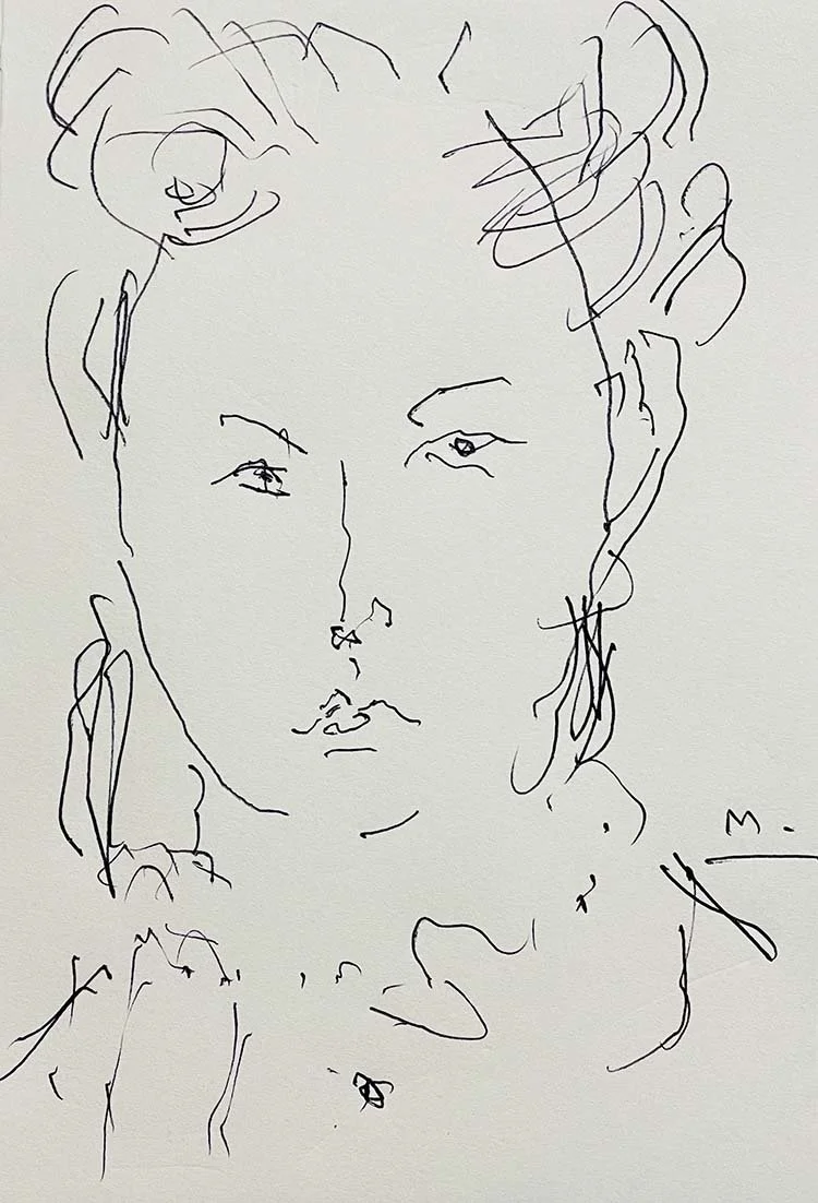 Lady with curled hair, ink drawing, 20 x 17 cm, 2026
