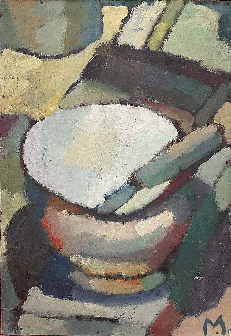 Bowl and palette knife, oil on board, 32 x 45 cm, 1975