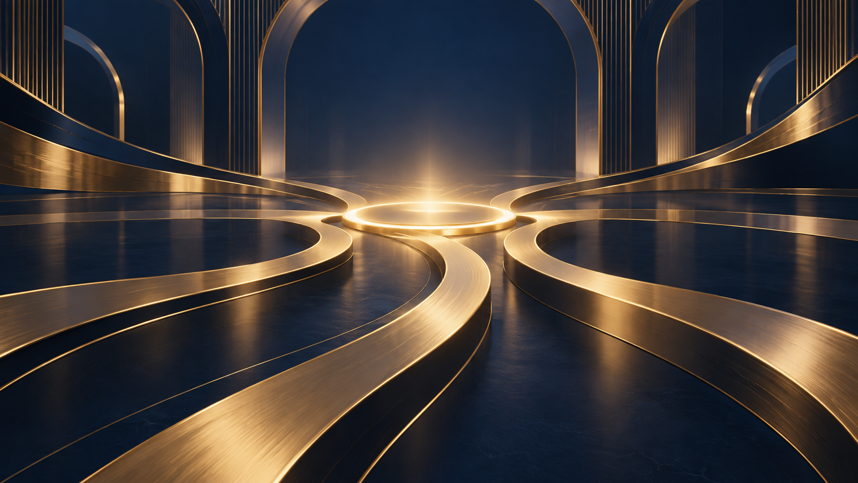 Abstract navy and gold paths meeting at one point, illustrating NOVA BENEFICIA LTD business enquiries