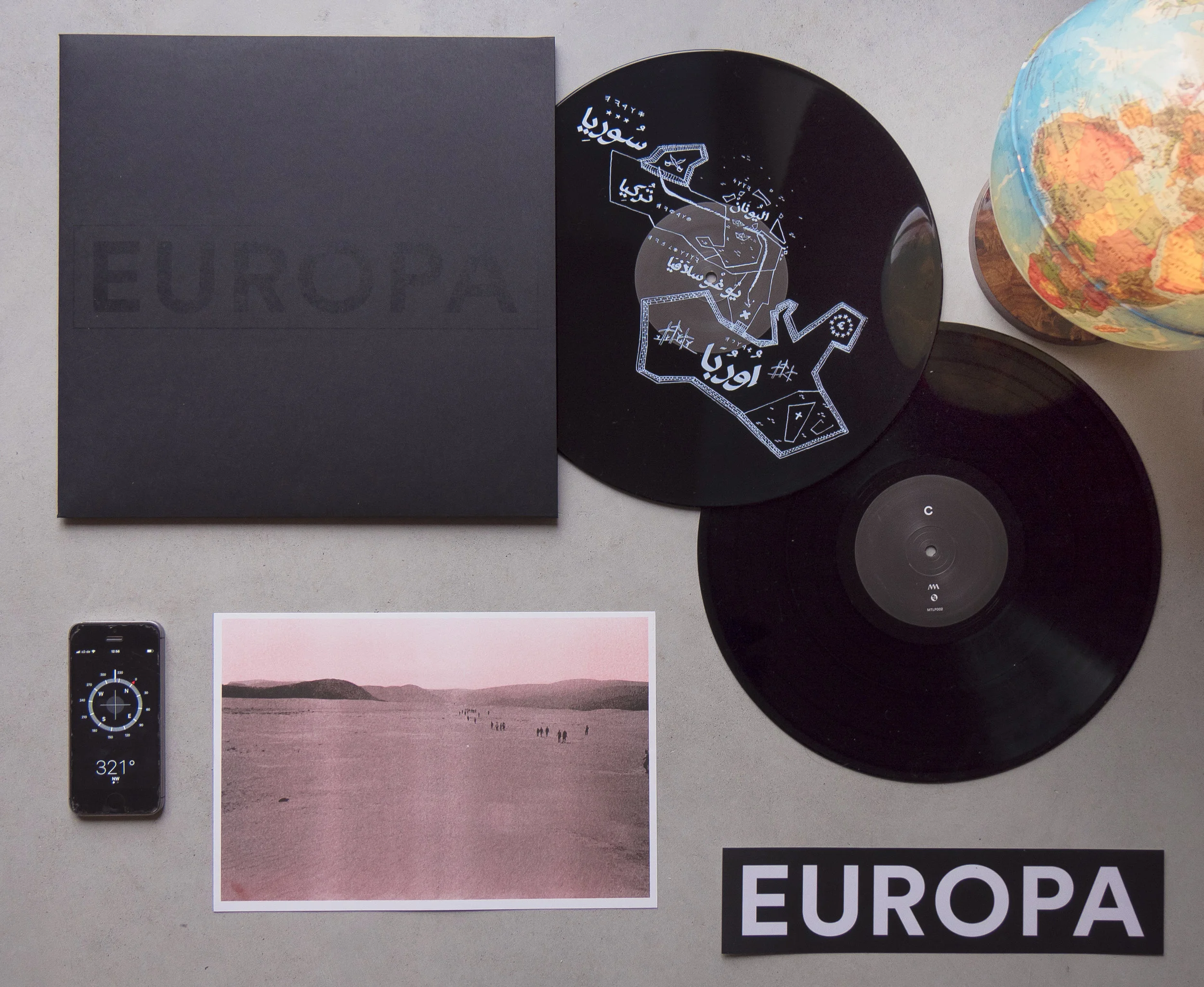Europa by Tapan. Coverart of an LP on Malka Tuti, mapping the Balkan migration route. Berlin, 2017.